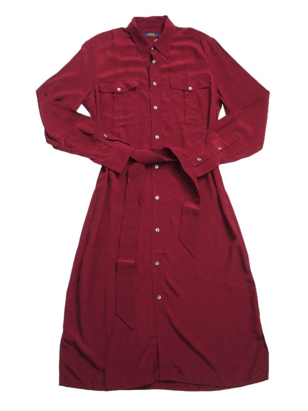 NWT Polo Ralph Lauren Crepe Midi in Red Oxblood Belted Utility Shirt Dress 12 - Picture 2 of 6